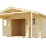 Unbehandeltes Weka Holz-Gartenhaus mit Satteldach und überdachter Fläche. Ideal als Gerätehaus oder Freizeithaus.