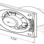 Skizze eines weißen Badventilators System Ø 100 Leise mit Maßangaben.