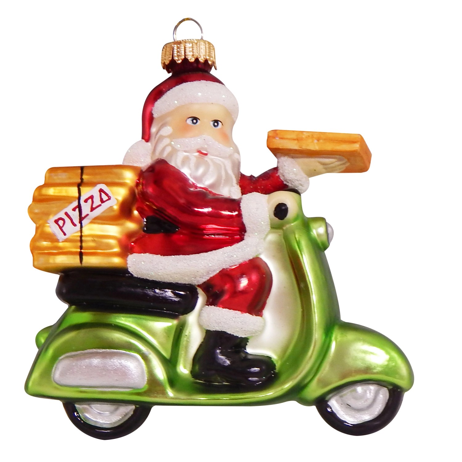 Krebs Glas Lauscha Weihnachtsornament Pizzabringdienst-Santa auf Vespa 12cm