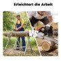 Mann sägt Holz auf klappbarem Xpotool Sägebock. 3 Stammhalter erleichtern die Arbeit. Ideal für Holzsägen.