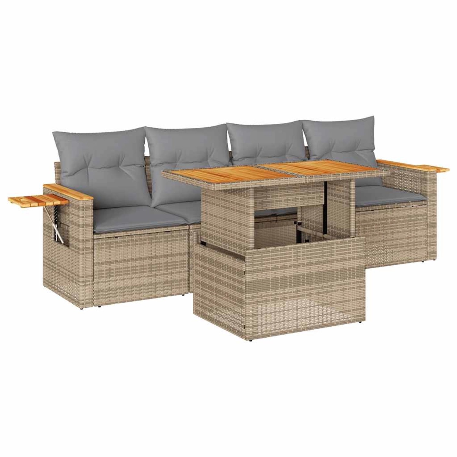 vidaXL 5-Tlg Garten-Sofagarnitur mit Kissen Beige Poly Rattan Akazie 332754 günstig online kaufen