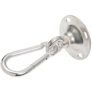 Conacord Wirbel-Karabiner aus Stahl mit runder Montageplatte und vier Löchern, 180 mm, 150 kg Belastbarkeit.