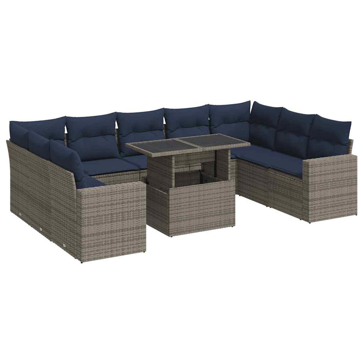vidaXL 10-Tlg Garten-Sofagarnitur mit Kissen Grau Poly Rattan Akazie 332638 günstig online kaufen