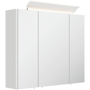 Posseik Spiegelschrank, 75 cm, mit LED-Lampe und Glasböden, Weiß Hochglanz.