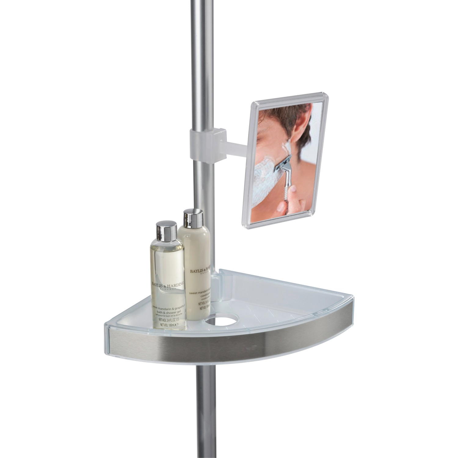 Wenko Teleskop Duschecke Premium mit Ablagen, Spiegel und Duschutensilien. Badregal zur Montage ohne Bohren.