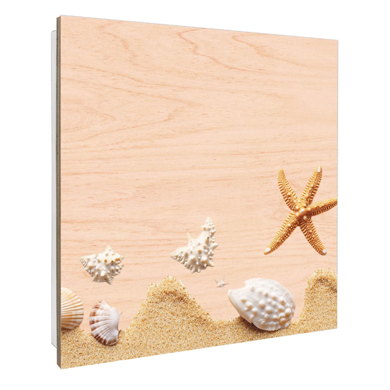 Banjado Schlüsselbox mit Strandmotiv: Schlüsselkasten aus Holz, 30x30cm, mit 50 Haken. Dekorativer Garderobenhaken.