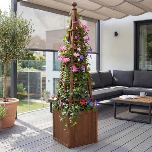 MCW Rankgitter Q18 Pflanzkasten Holz 168x40x40cm Dunkelbraun