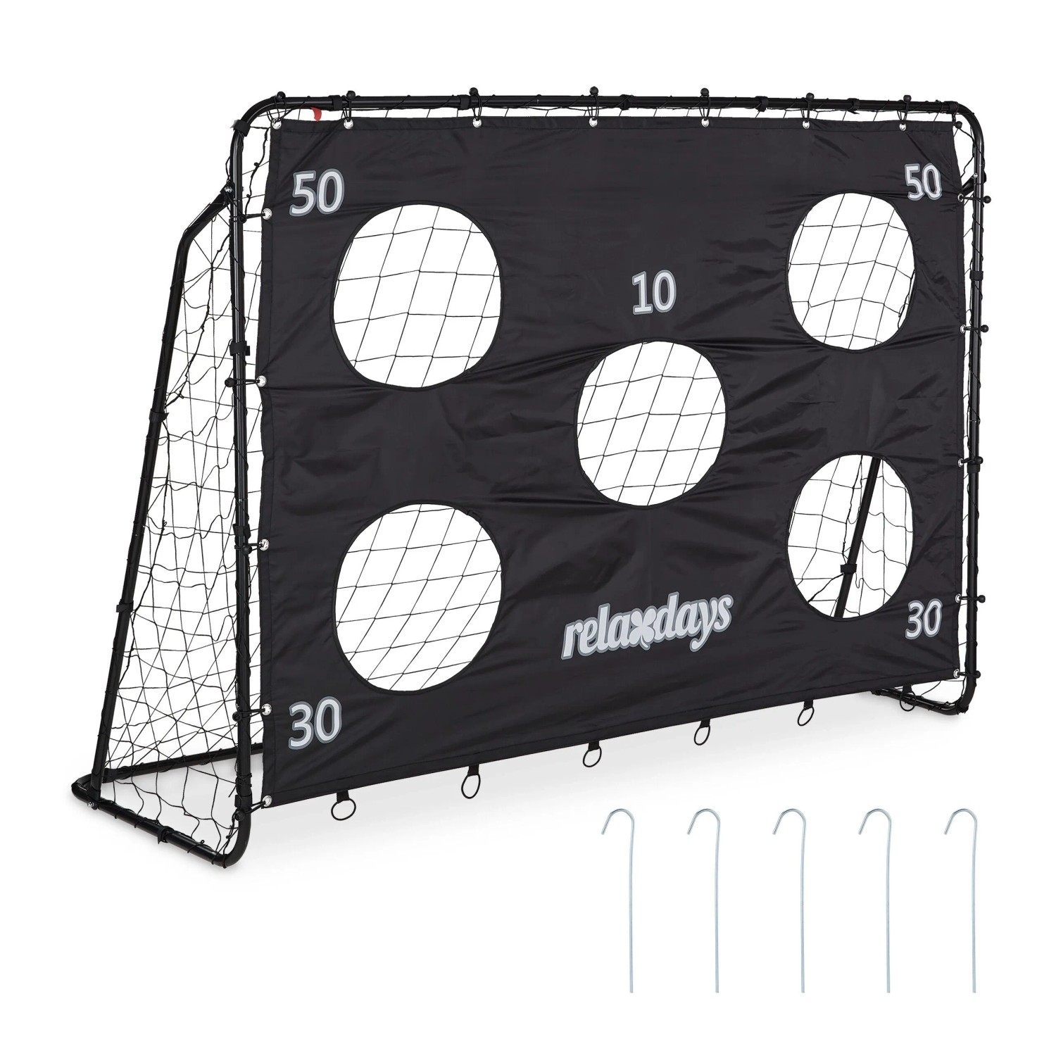 Relaxdays Fußballtor Stahl Schwarz mit Torwand 153 cm x 217 cm x 75 cm 5,1 kg