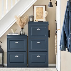 SoBuy Schuhschrank mit 3 Klappen Schuhregal Schuhkommode Schmal 53x118x24cm Blau FSR94-B