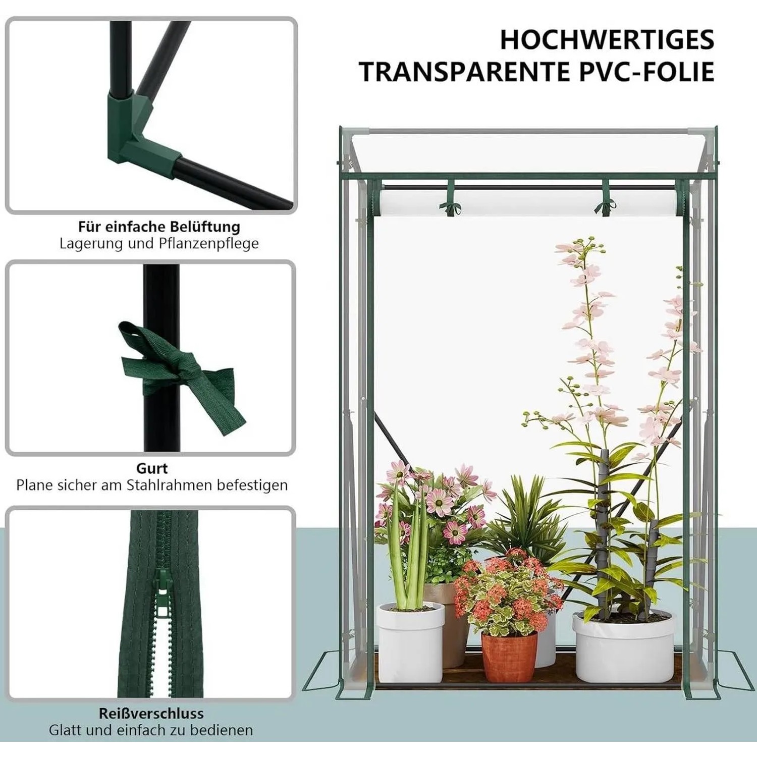 WOLTU Foliengewächshaus mit transparentem PVC und Pflanzen.