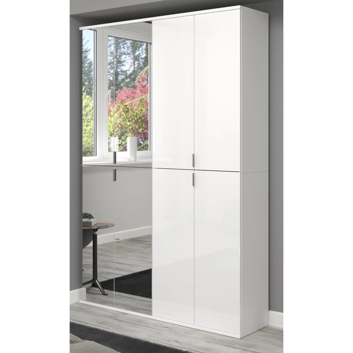 Inn.Furn Schuhschrank Weiß Hochglanz 122 cm mit Spiegel SystemX_6