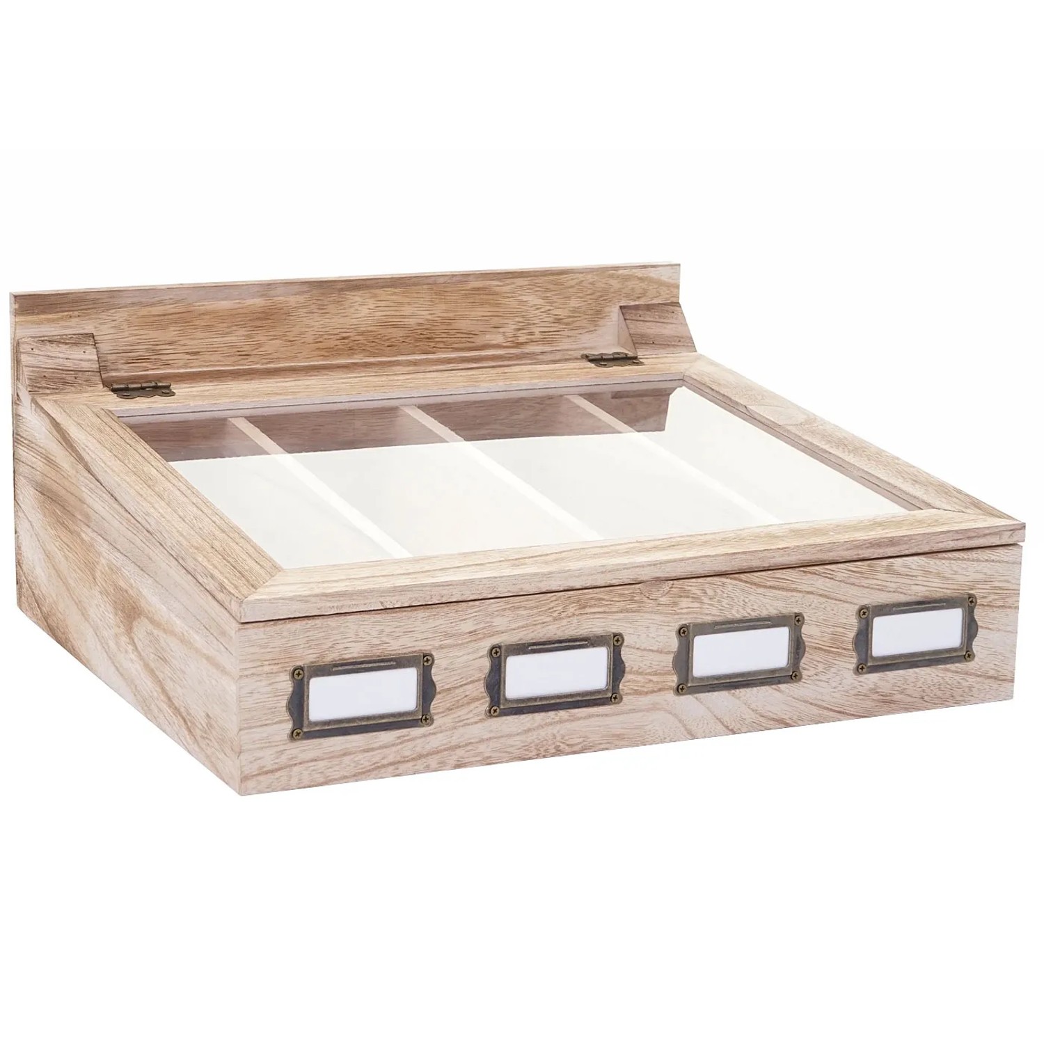MCW Aufbewahrungsbox C25, naturbraun, mit 4 Fächern, Sichtfenster und Etikettenhalter.