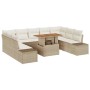 Beiges 10-teiliges vidaXL Garten-Sofa-Set aus Poly Rattan mit Tisch und Stauraum.