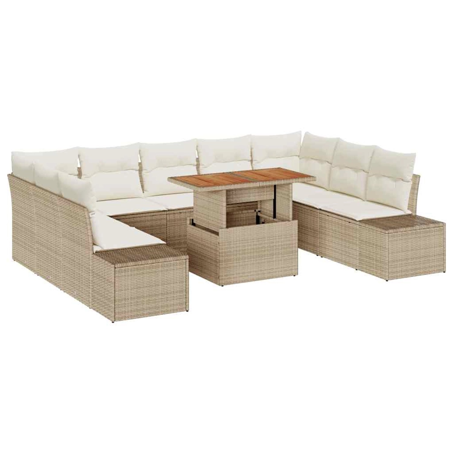 vidaXL Garten-Sofa-Set mit Speicher 10-Tlg Beige Poly Rattan 3358745 günstig online kaufen