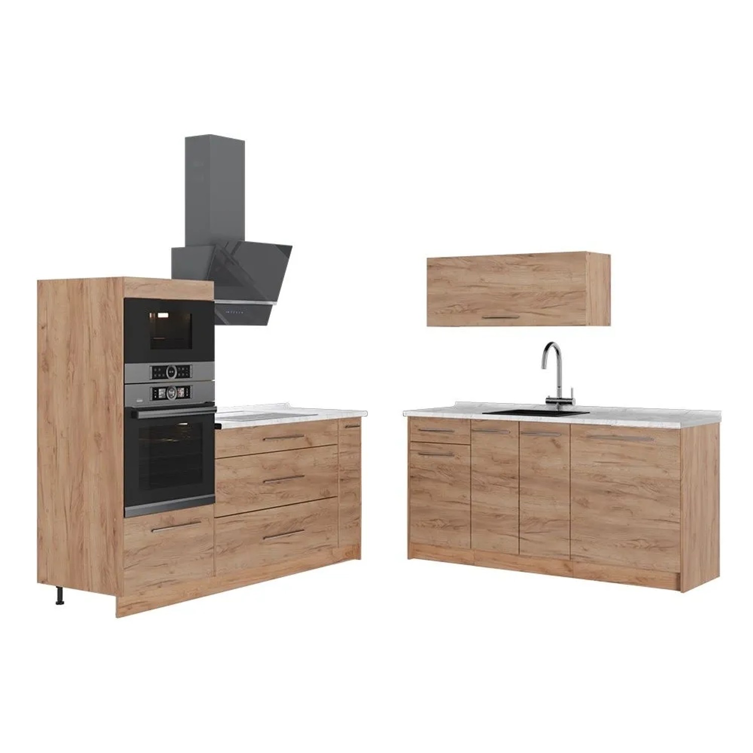 Vicco Küchenzeile Fame-Line Goldkraft Eiche/Goldkraft Eiche 340 x 154 AP Marmor Art Nr 63703