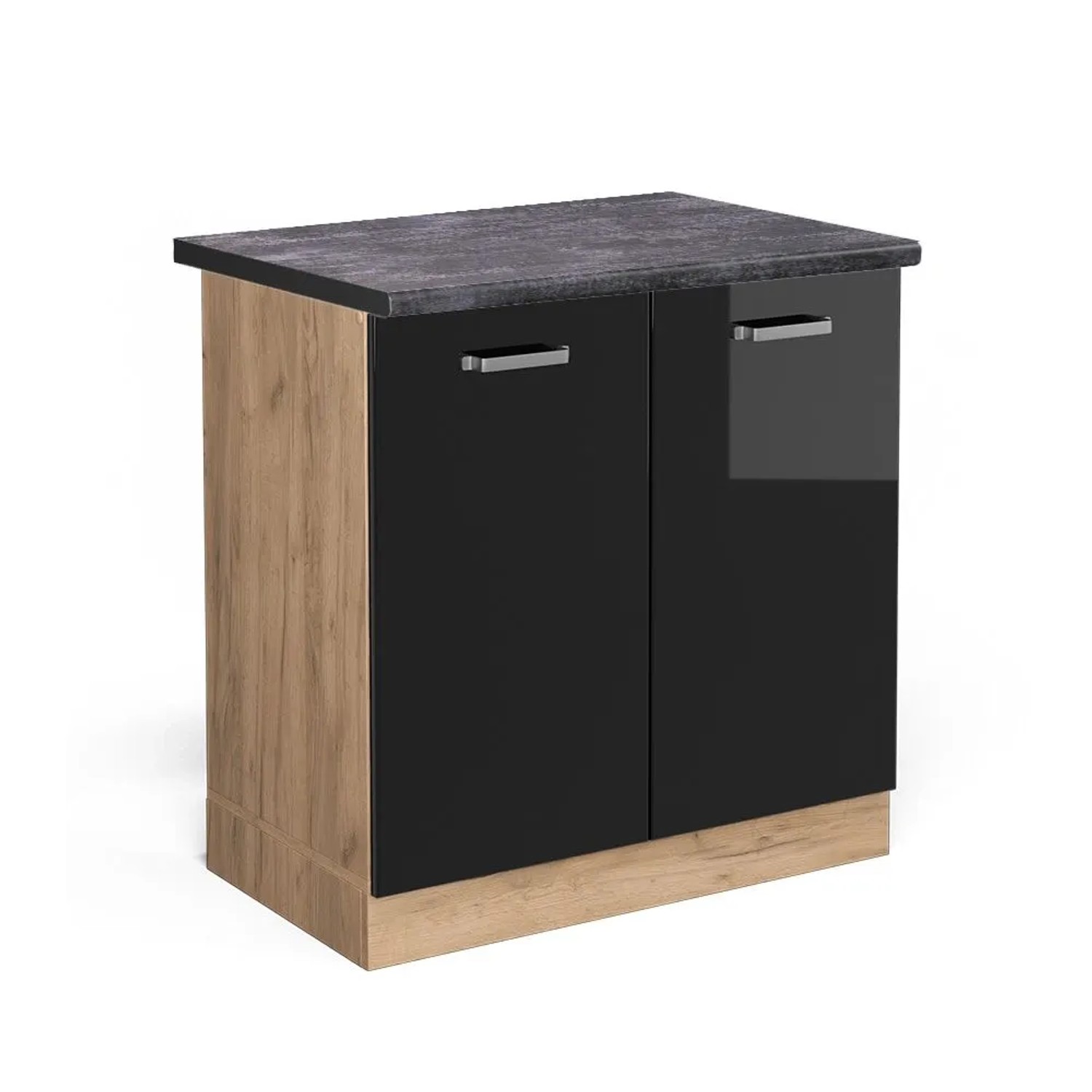 Vicco Spülenunterschrank R-Line Schwarz Hochglanz Goldkraft Eiche 80 cm AP Anthrazit