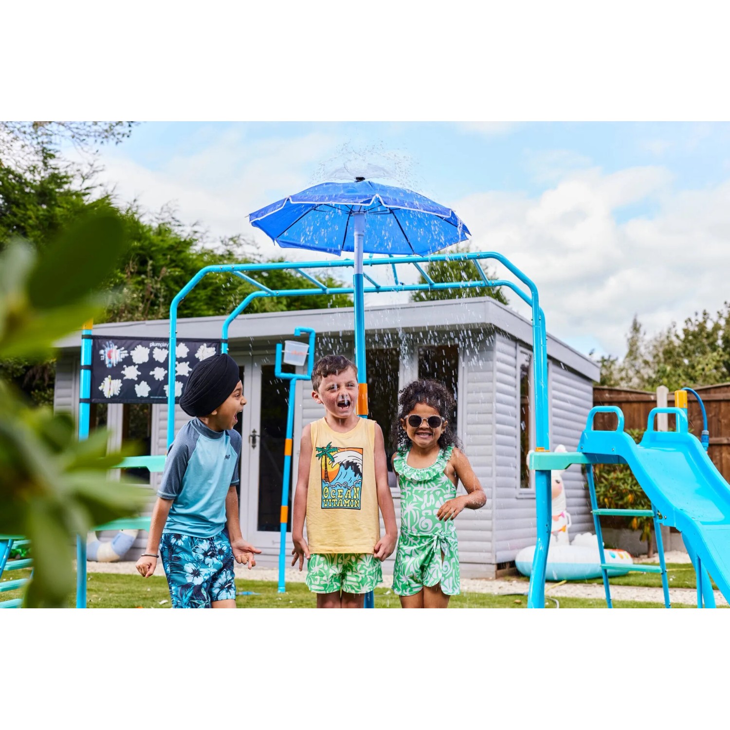 Plum Water Park Wasserschirm-Fontäne Outdoor-Wasserspiel für Kinder Höhenverstellbar Schlauchanschluss-Set Blau_8