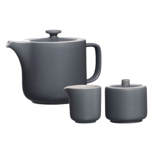 Ritzenhoff & Breker Jasper Teezubehör 3-teilig, graues Geschirr Set mit Kanne, Milchkännchen und Zuckerdose.