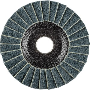 Pferd Vlieswerkzeug PVL 125 mm, Korn 240 F für Schleifmaschinen. Blau-graue Schleifscheibe mit zentraler Bohrung.