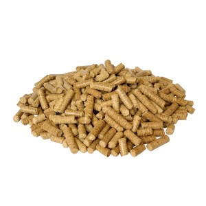 Haufen heller, zylindrischer PINI Hartholz Pellets für Pizzaöfen, Grill und Smoker. Hochwertiger Brennstoff.