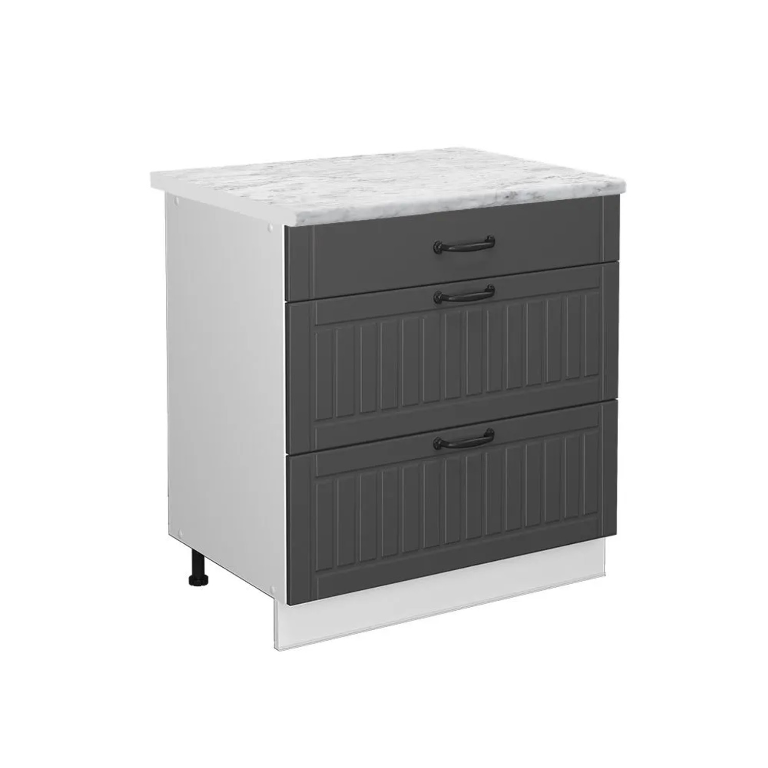 Vicco Küchenunterschrank Fame-Line Anthrazit Landhaus Weiß 80 cm mit 3 Schubladen AP Marmor