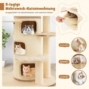 Costway Kratzbaum Holz Aktivitätsbaum Mehrstöckig Katzenmöbel Beige