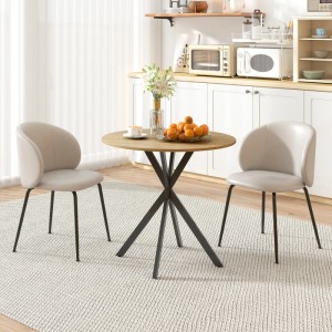 HOMCOM Esstisch Eiche mit Stahlgestell und zwei Stühlen im modernen Design.