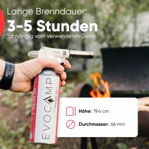 Evocamp Gaskartusche mit Aufsatzbrenner für Campingkocher, Heizung und Unkrautbrenner.