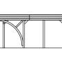 Seitenansicht des Skan Holz Carports Friesland. Technische Zeichnung zeigt Flachdach, Pfosten, Einfahrtsbögen und Maße 252/241 cm.