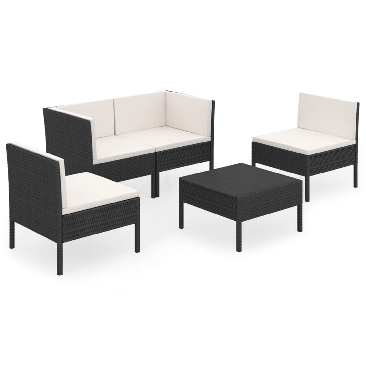 vidaXL 5-tlg Garten-Lounge-Set mit Auflagen Poly Rattan Schwarz Modell 23