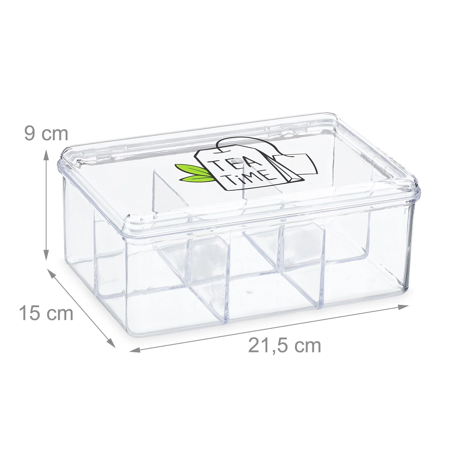 Relaxdays Teebox Kunststoff Transparent 6 Fächer Klappdeckel 9 cm x 21,5 cm x 15 cm 260 g_4
