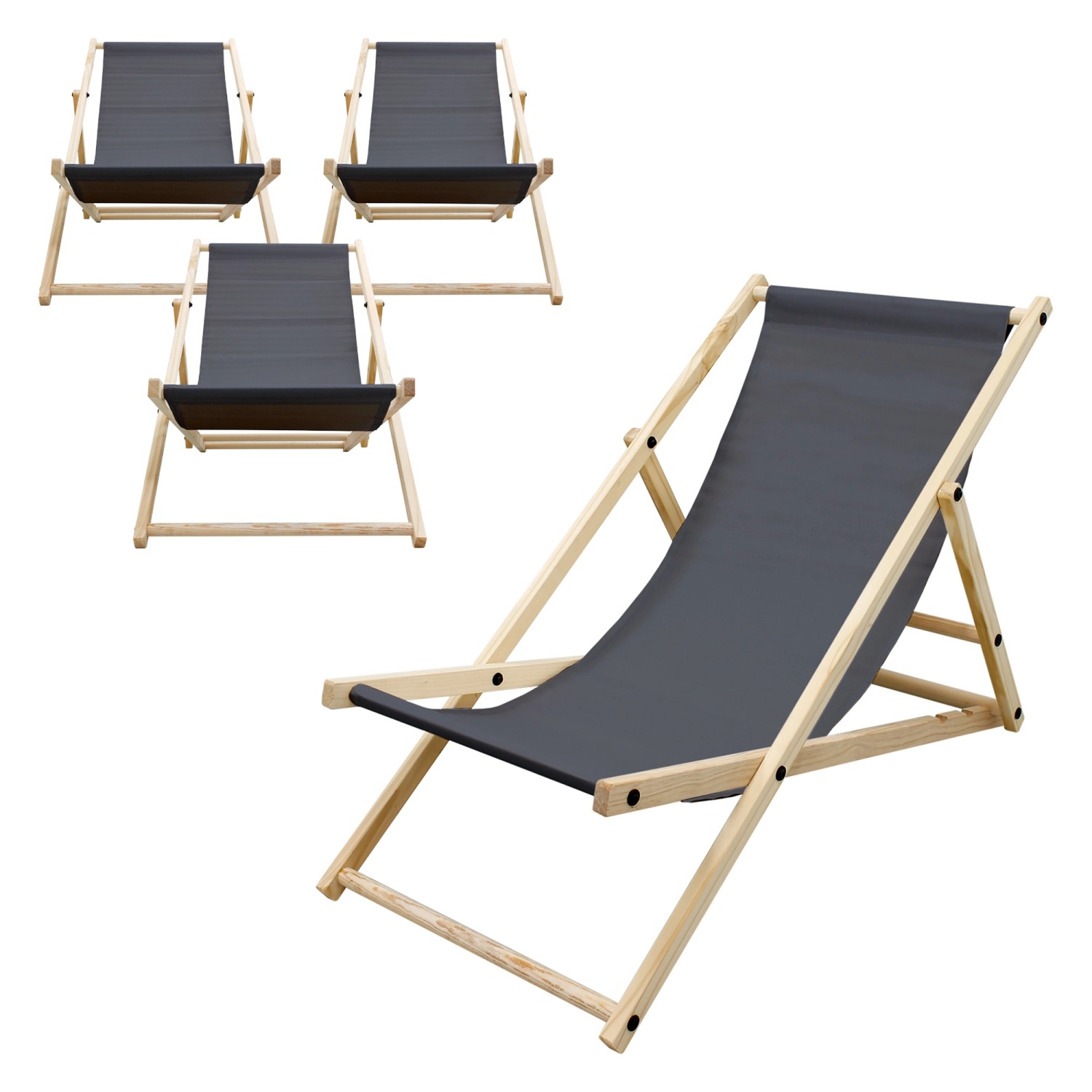 ECD Germany 4Er Set Liegestuhl Klappbar Anthrazit Holz 3 Positionen bis 120 günstig online kaufen