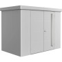 Biohort Gerätehaus Neo 1C mit Doppeltür in Silber-Metallic. Modernes Design für Garten oder Hof.