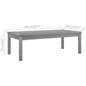 Grauer vidaXL Couchtisch aus Akazienholz, 100x50x33 cm, ideal für Garten und Terrasse.