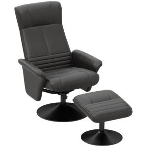 HOMCOM Relaxsessel mit Fußhocker, schwarz gepolstert aus Polyester, auf Stahlfuß. Moderner Loungesessel für Entspannung.