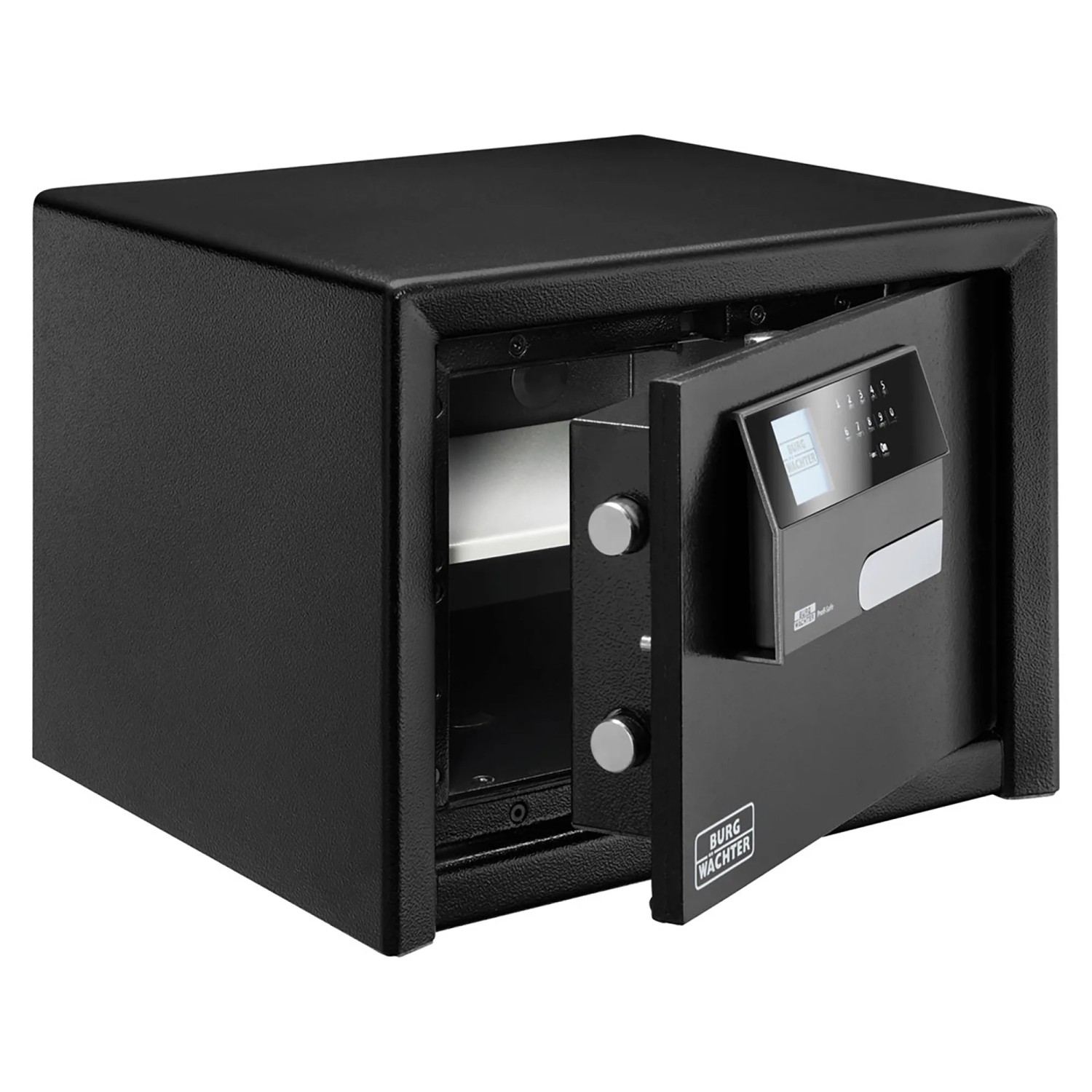 Burg-Wächter Profi-Safe PRS 510 E, Tresor mit Elektronikschloss, Tür geöffnet, Schwarz.