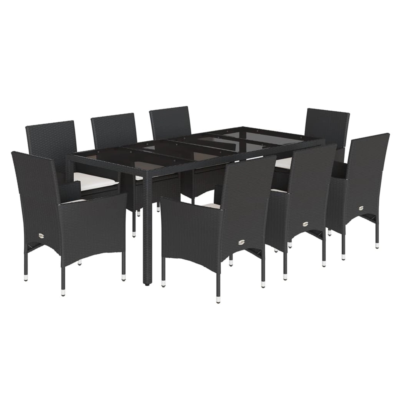 vidaXL 9-Tlg Garten-Essgruppe mit Kissen Schwarz Poly Rattan und Glas 3278542