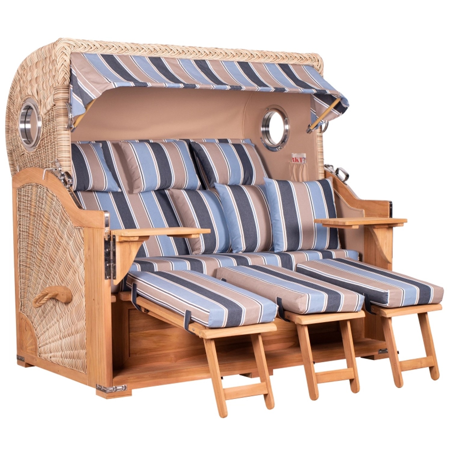 GarWoh Strandkorb Westerland XXL Teak Bullauge PE Shell Dessin 580