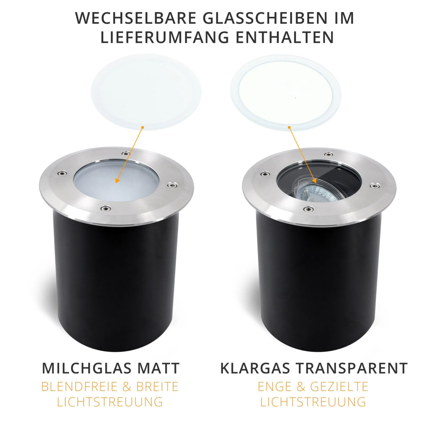 SSC-LUXon Juavi Bodeneinbaustrahler in Silber mit klarem und mattem Glas, schwenkbar.