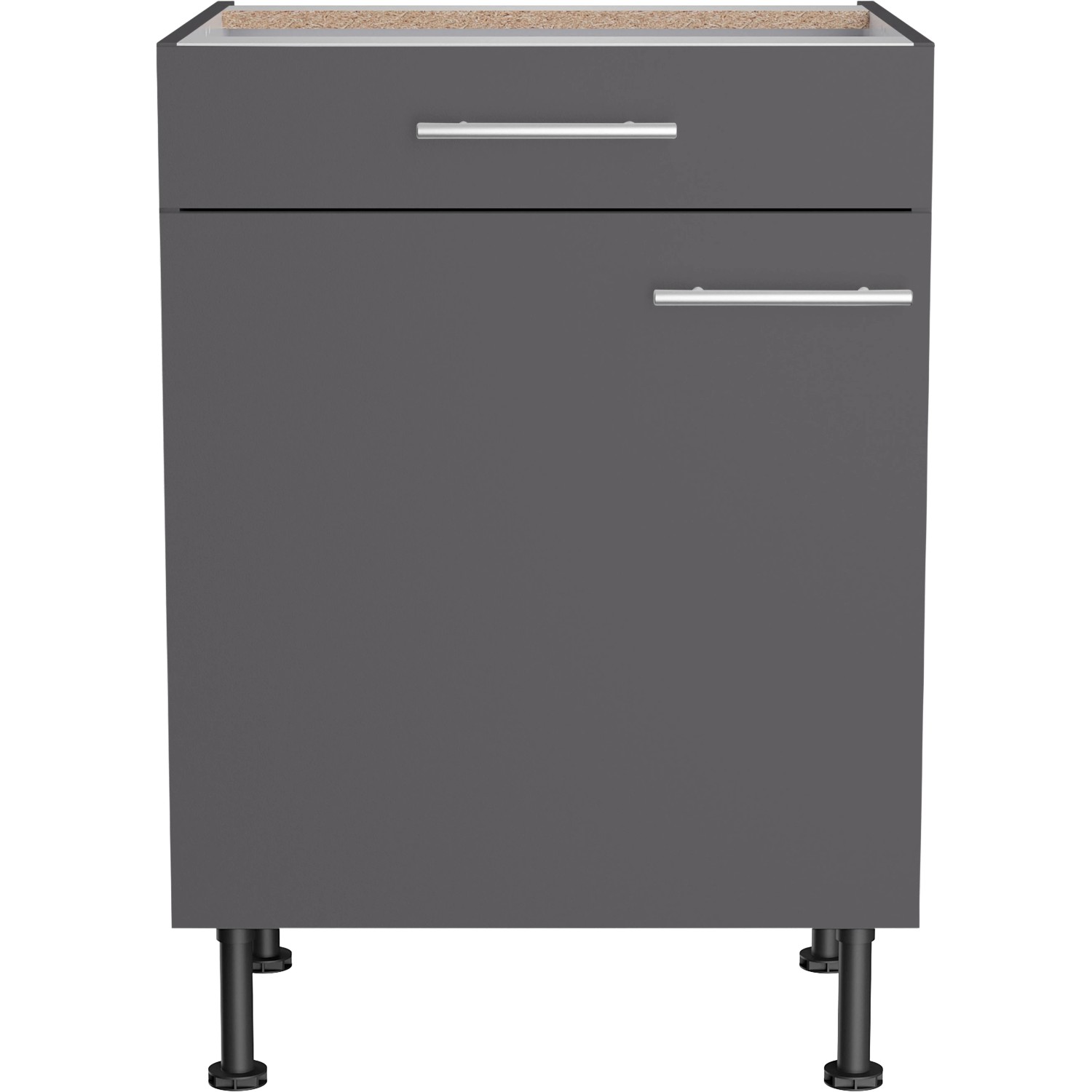Optifit Unterschrank Ingvar420, 60 cm, Anthrazit Matt mit Schublade und Tür.