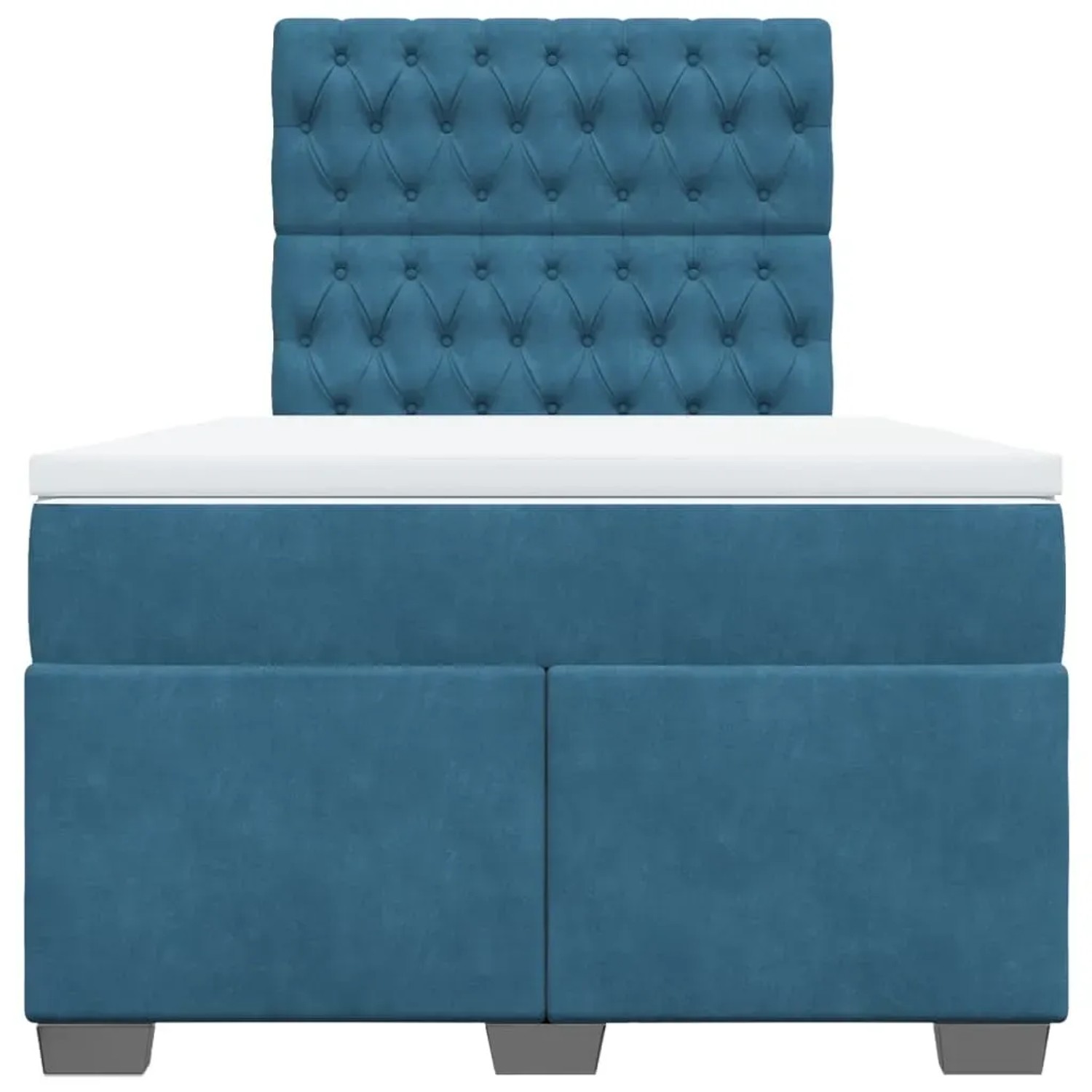 Blaues vidaXL Boxspringbett (120x200 cm) mit Samtbezug, Matratze und Kopfteil.