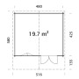 Grundriss Palmako Gartenhaus Britta, 480x425 cm, Fläche 19,7 m², Holz-Gartenhaus.