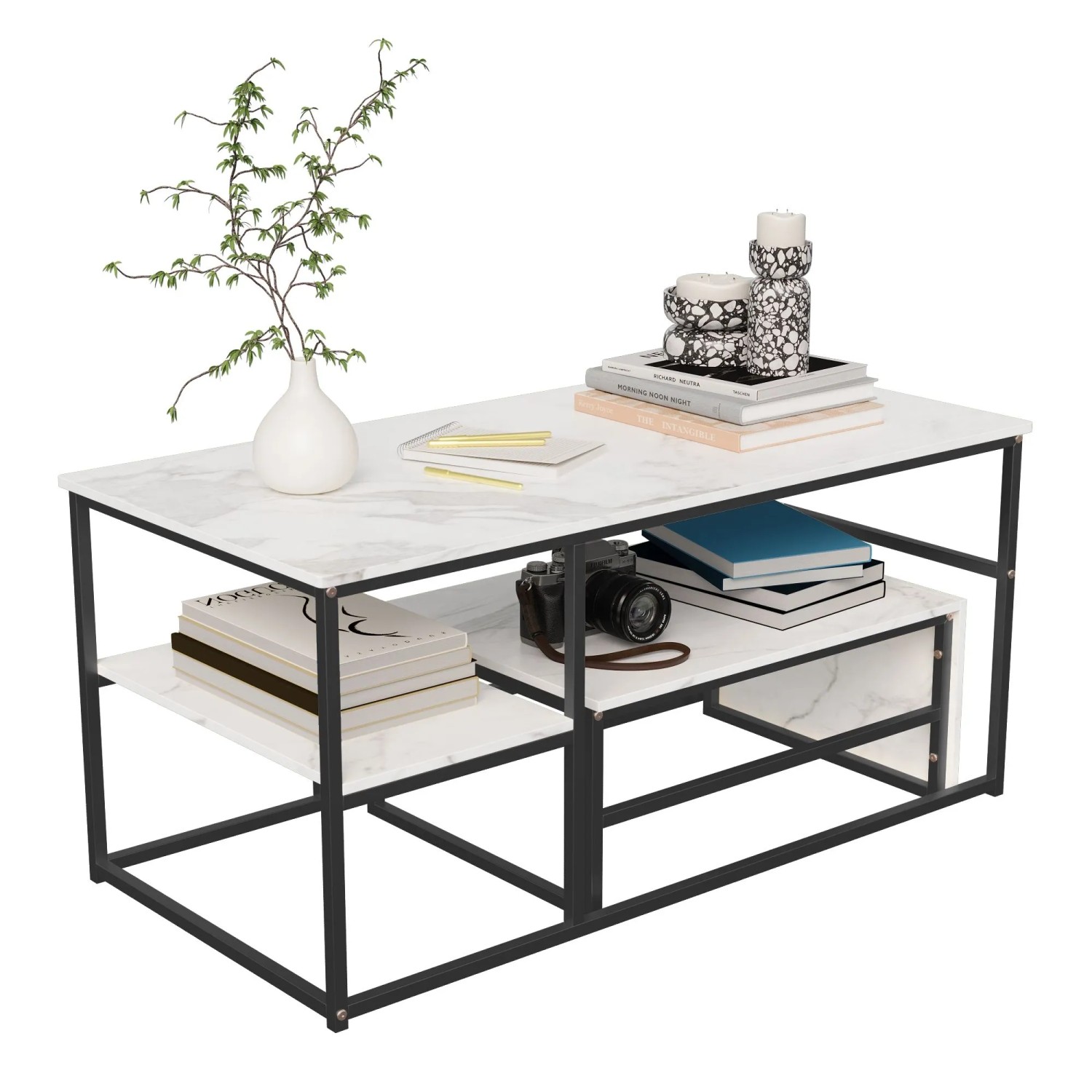 PXloue 2er-Set Couchtisch-Satztisch Gold Rechteckiger 105x52x48cm Moderne