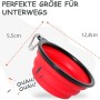Roter, faltbarer Reisenapf für Hunde mit Karabiner, 350/1000 ml.