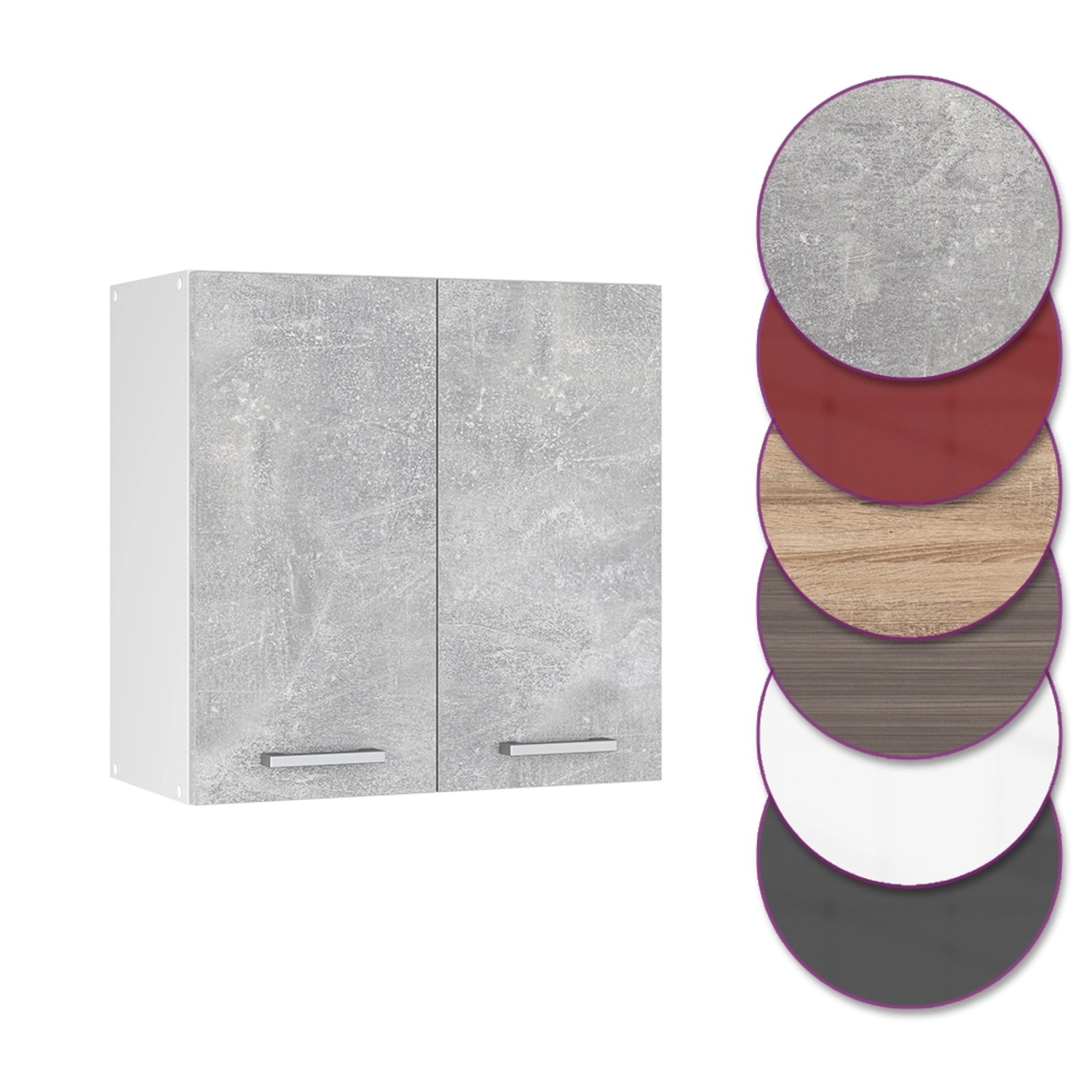 Vicco Hängeschrank R-Line, Küchenschrank in Beton/Weiß, 60 cm breit.