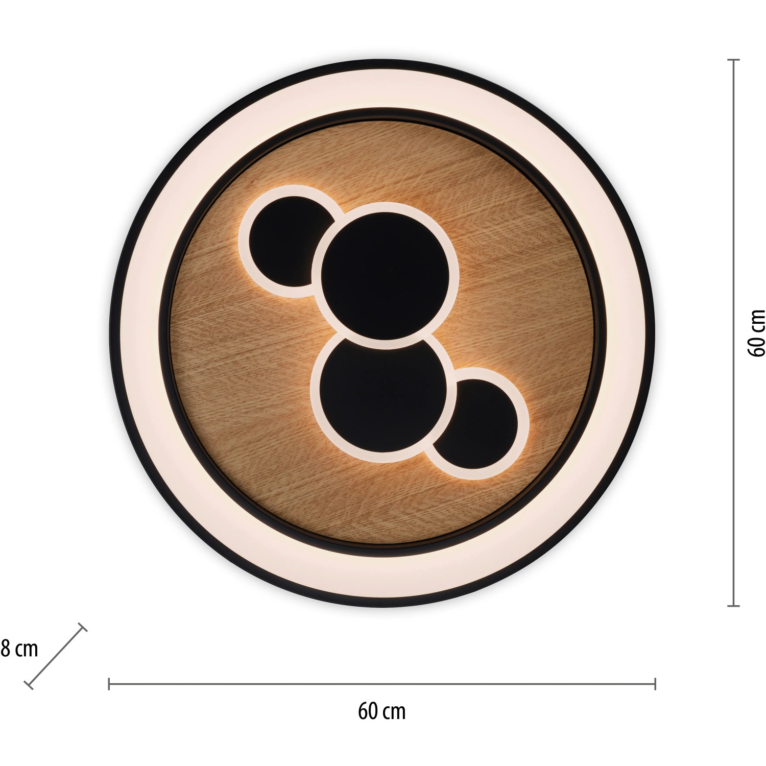 Runde Paul Neuhaus LED-Deckenleuchte Eliza, Holz-Natur/Schwarz, Ø 60 cm.