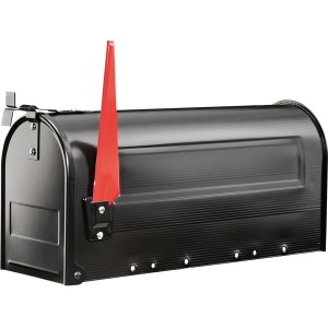 Burg Wächter US-Mailbox 891, schwarzer Briefkasten mit roter Fahne.