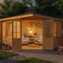 Holz-Gartenhaus Monica Royal mit Spitzdach und Anbaudach, 375x375 cm.