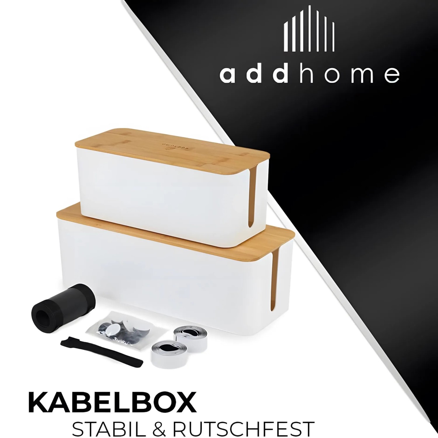 addhome 2er Kabelbox Set Weiß & Bambus Boxen in 40 5x15 5cm & 32x13 5cm inkl._5