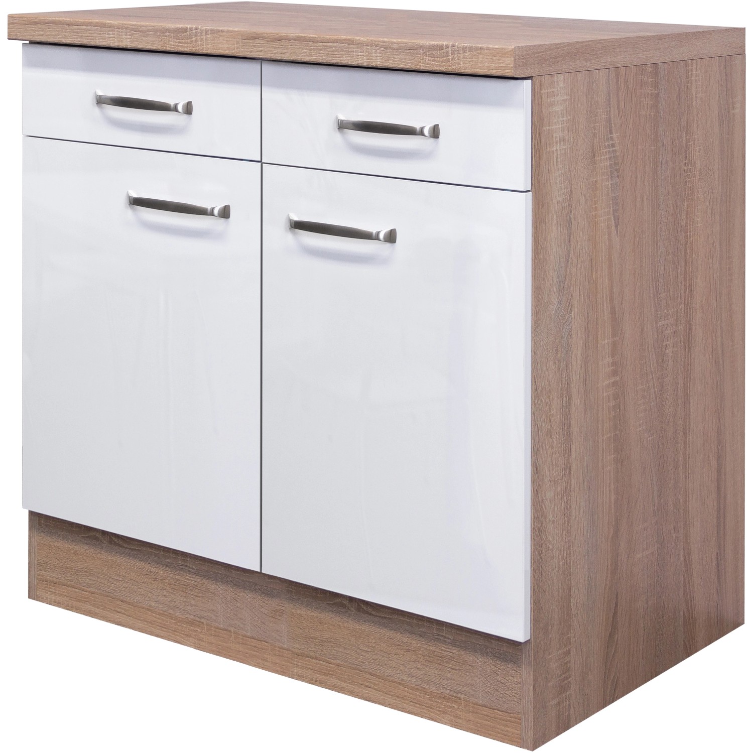 Flex-Well Exclusiv Unterschrank Valero 80 cm Hochglanz Weiß-Sonoma Eiche